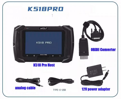 Global Version Lonsdor K518 Pro Universal Key Programmer with 2xLT20, Toyota FP30 Cable, Nissan 40 BCM Cable, JCD, JLR and ADP Adapter